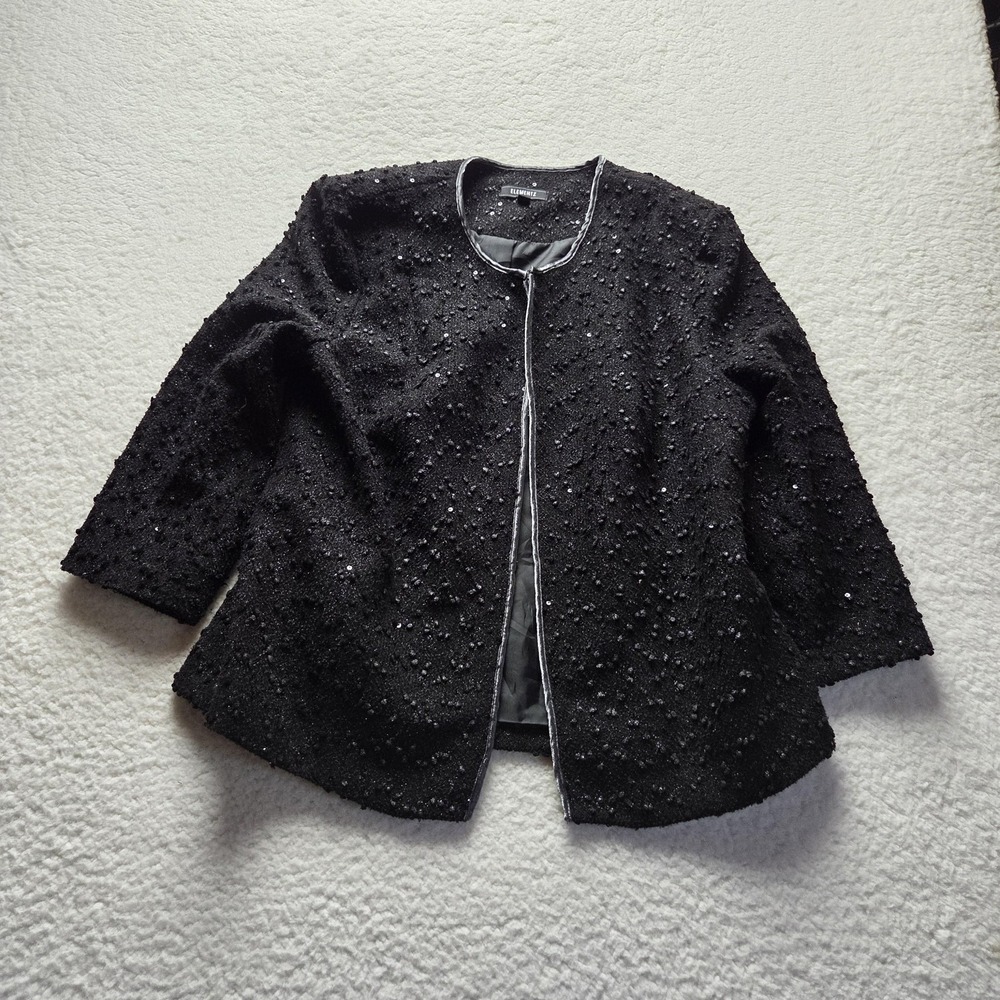 Elementz Jacket Womens Large Black Sequin Tweed Open Front Formal Lined